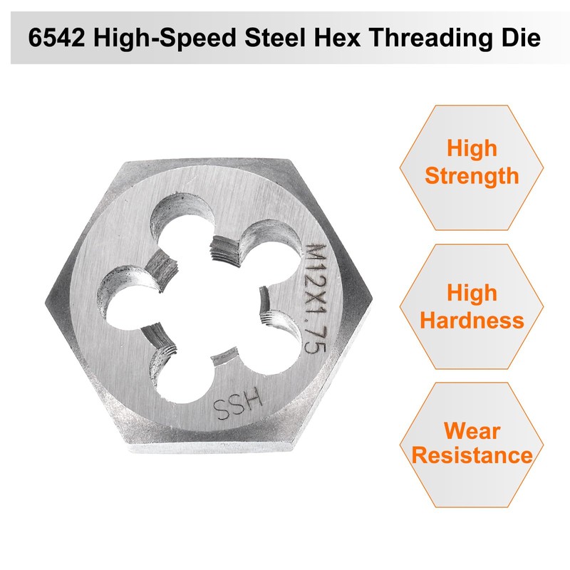 sourcing map Hex Threading Die M12 x 1.75 Metric Thread