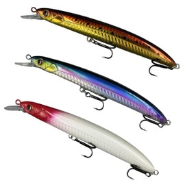 Hviomru Minnow Jerkbaits with Hooks,Topwater Floating Hard Plastic Fishing Lures for Bass Pike Trout, Realistic Lifelike Freshwater Saltwater Lures (DMSB-Blue_Gold_red3pcs)