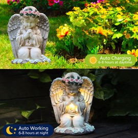 VEEKI Solar Angel Garden Statue Outdoor, Resin Angel Statues Solar Figurine Lights Outdoor Waterproof, Angel Sculpture for Outside Garden Yard Patio Grave Cemetery Decor, Sympathy Memorial Gift