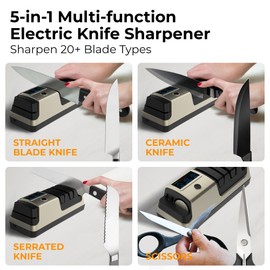 Stellagro Knife Sharpener, 5-in-1, Adjustable speed LCD display, Professional Electric Knife Sharpener for Quick Sharpening & Polishing, Ceramic rod, with Scissors Sharpener, Light Gold