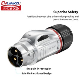 CNLINKO BD-24 4-Pin Industrial Waterproof Plug, IP68 Bullet Plug, Carbide Protective Housing Against Interference, Quick Connect Aviation Plug, M24 Panel Mounting Flange Socket (4 Pin)