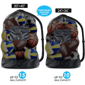 BROTOU Extra Large Drawstring Mesh Bag for Balls, Waterproof Storage Bag for Football, Basketball, Volleyball, Heavy Duty Training Equipment Bag with Shoulder Strap (30” x 40”)