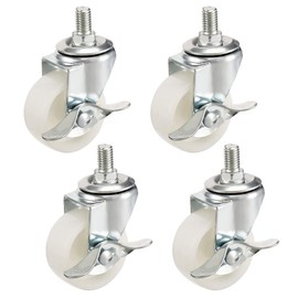 sourcing map 4 Pcs Swivel Castors 2 Inch Nylon M10 x 15 mm Thread Wheels with Brake White Colour