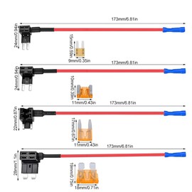Power Thief Car, Pack of 12 4 Types Power Thief Fuse Car Standard, Piggyback Fuse Holder with Car Fuses 5A 10A 15A 20A for Car, Truck, Motorcycle, Boat, etc. (Red, Size: 173 mm)
