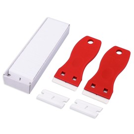 FOSHIO FOSHIO 2 Stck Kunststoff Schaber mit 100 Kunststoffklingen, Plastik Schaber fr Vinyl Aufkleber Sticker entfernen Glas und Fenster, klebereste entferner Rot