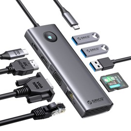ORICO USB C Docking Station,9 in 1 USB C Dock with 1000Mbps with HDMI 4K+PD100W+3*USB3.0+Ethernet+SD/TF+VGA,USB C Multiport Adapter for MacBook/Dell/HP/Surface/Lenovo Grey