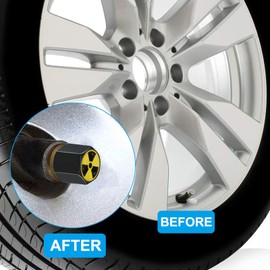 Valve Caps for Car Tires | Valve Stem Caps for Cars SUVs Trucks Motorcycles Bicycles | 4 Pack Yellow Warning Pattern Car Decoration Accessories Universal Car Valve Stem Dust Proof Covers