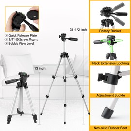 PREXISO Laser Level with Tripod, 65Ft Self Leveling Cross Line Laser Level, Green Line leveler Tool for Hanging Pictures, Home Renovation with LED Indicator & 2 AA Batteries (31-1/2 inch Tripod)