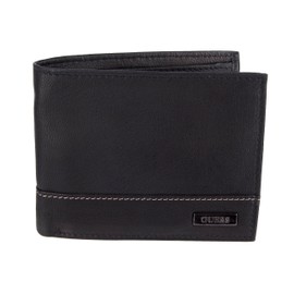 Guess Men's Leather Passcase Wallet, Black/White, One Size