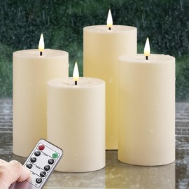 Zevanor 2.8” x 4” 5” 5” 6” Flameless LED Waterproof Remote Pillar Candles, Timer Battery Operated Flickering Small Plastic Ivory Outdoor Candles (Long Lasting 800 Hours, Pack of 4)