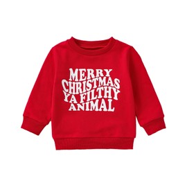 Beautooly Toddler Boy Girl Cute Long Sleeve Holly Jolly Oversized Sweatshirts Infant Newborn Baby Christmas Clothes (Red Merry Christmas Ya Filthy Animal, 12-18 Months)