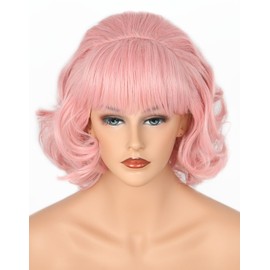 Lucoacos 50s Wig for Pink Ladies Vintage Honeycomb Shaped Bob Curly Wig
