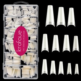 600PCS Half Cover Coffin Nail Tips - Acrylic Nail Tips, krofaue 12 Size Natural Ballerina Nail Tips, Half Cover Acrylic False Nail Tips With Box for Nail Tips Art Salons and Home DIY