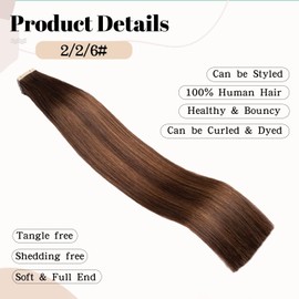 HotLulana Tape-In Extensions Real Hair Balayage Dark Brown Mixed Chestnut Brown Invisible Extensions Real Hair 16 Inches / 40 cm 40 Pieces 80 g Skin Weft 100% Natural Tape iExtensions Real Hair #2/2/6