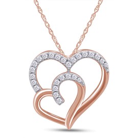 1/4 CT.t.w Round Cut Diamond Double Heart Pendant Necklace In 14k Rose Gold Plated 925 Sterling Silver (I-J Color, I2-I3 Clarity, 0.25 Cttw), 18" Chain
