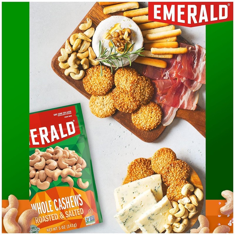 Emerald Nuts, Whole Cashews Roasted & Salted, 5 Oz Resealable