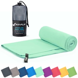 Fit-Flip Microfibre towel - compact, ultra lightweight & fast drying travel towel - the perfect sports, gym & beach towel, camping towel and swimming towels (50x100cm mint + bag)