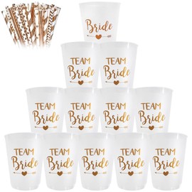 Pack of 12 Team Bride Cups with 12 Straws, Hen Party Cups, Reusable Team Bride Bachelorette Party Cups, Bride Team Cups Set for Bridal Shower, Engagement, Bachelorette Party