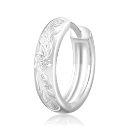 KRKC & CO Hoop Earrings, Hawaiian Jewelry, Women's Earrings, 0.6 inches (15 mm), Plumeria, Carved, Hypoallergenic, Silver, Pink, Gold/Black, Unisex, 14K Gold Plated, Simple, Fashionable, Body: Brass