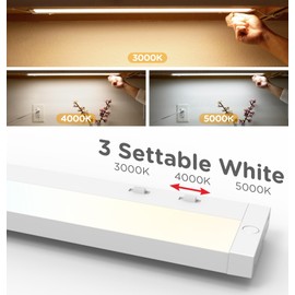 Tonlesm 24 Inch Under Cabinet Lighting Plug in, 14W 120V 3 Color 3000K/4000K/5000K, 3 Brightness, Super Bright, Ultra Thin Under Counter Lights for Kitchen, Linkable LED Cabinet Light, White