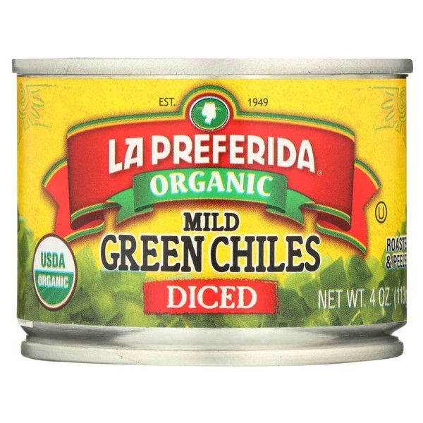 La Preferida Green Chiles Organic Diced Mild Roasted & Peeled - 4 Oz - Pack of 6
