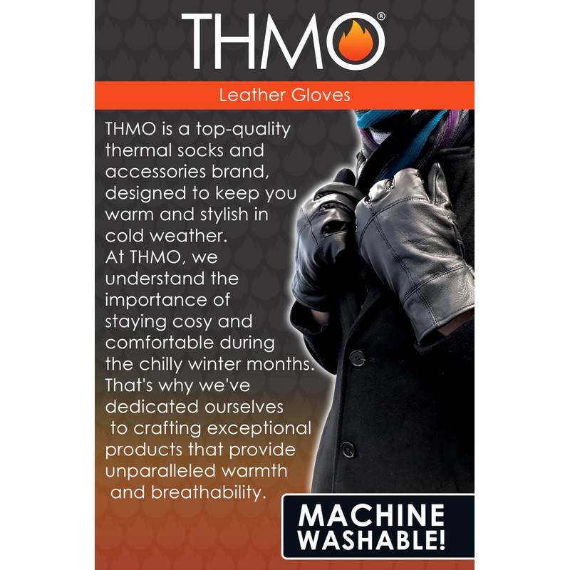 THMO Men's Thinsulate Leather Gloves for Winter Windproof Outdoor Fleece