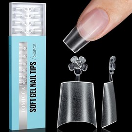 TOMICCA Short Coffin Nail Tips, 240Pcs Acrylic Half Cover Nail Tips, 12 Sizes No C Curve Full Matte Gel Nail, Nail Extension Tips for Beginner and Professional