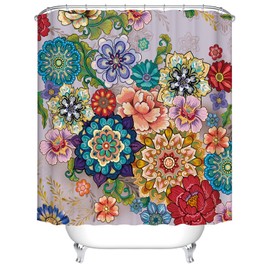 Boho Floral Print Shower Curtains Colorful Bohemian Flower Waterproof Fabric Bathroom Curtain for Modern Bathroom Decor