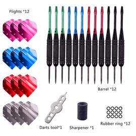 12Pcs Steel Tip Darts Set - 22g Professional Dart Accessories Including Aluminum Shafts, Flights, Barrels, Rubber Rings, Tool, Sharpener - for Beginners Indoor Game and Bar (TW)