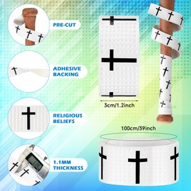 Pushglossy Faith Cross Baseball Bat Grip Tapes 1.1mm Precut Full Adhesive Softball Grip Tape,Non-Slip Softball Bat Wrap Religious Cricket Batting Tape Replacement(White,Cross)