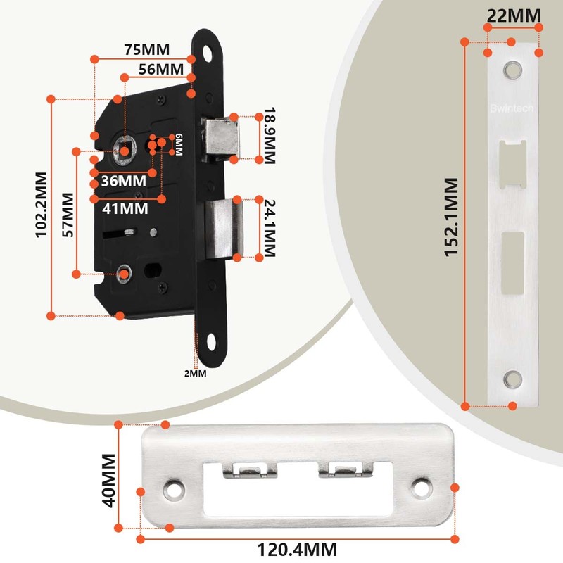 Bwintech 1 PCS Satin Nickel Bathroom Lock 75mm (3 Inch)