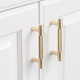 9BUILD 10 Pack Knurled Cabinet Pulls 3 Inch Brushed Brass Kitchen Cabinet Handles Cabinet Hardware Kitchen Handles for Cabinets Gold Drawer Pulls T Bar Drawer Handle