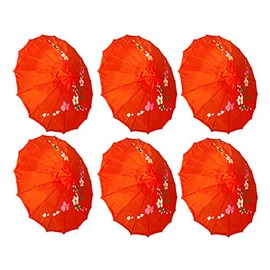 TJ Global PACK OF 6 Japanese Chinese Kids Size 22" Umbrella Parasol For Wedding Parties, Photography, Costumes, Cosplay, Decoration And Other Events - 6 Umbrellas (Red)