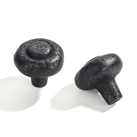 ZAUYX 5 Pack 1-1/4 Inch Black Iron Cabinet Knobs,Antique Black Rustic Drawer Pulls Hammered Cabinet Handles Kitchen Cabinet Hardware Vintage Pulls for Drawers.