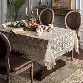 ARTABLE Rectangular Table Cloth Lace Macrame Vintage Tablecloth Shabby Chic Embroidered Oblong Table Cover for Wedding Banquet Holiday Long Dinner Tables (Golden, 59" x 120")