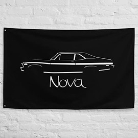 JG Infinite 1972 Chevy Nova Black Silhouette American Muscle Car Owner Garage Office Man Cave Banner Flag 34.5" x 56"