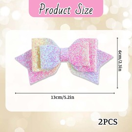 Qianyu 2 Pcs Multicolor Rainbow Hair Bow Clips Sparkly Sequin Hair Barrettes Cute Glitter Alligator Clips Wedding Attire Hairpins for Teens Handmade Bow Tie Accessories for Women Girls