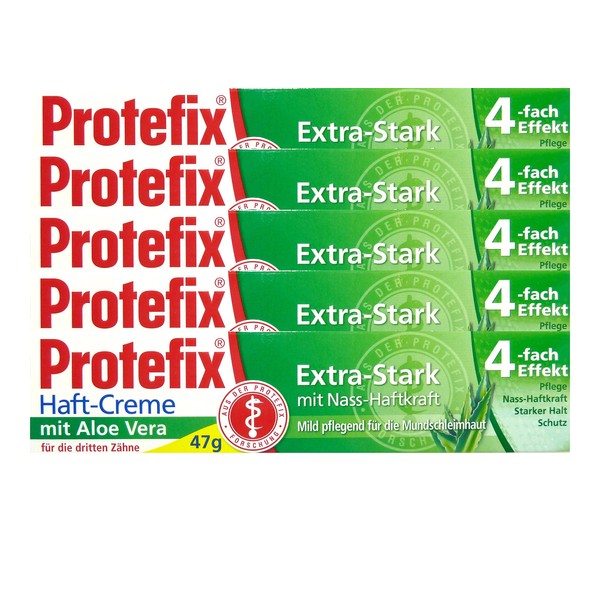 Protefix - 5 creme adesive in aloe vera, con forza adesiva bagnata, confezione da 40 ml