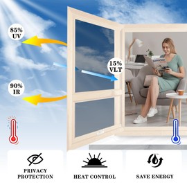 Ohmywor One Way Window Privacy Film, Sun Blocking Anti UV Window Tint Film Heat Control Daytime Mirror See Out Not in Reflective Window Film Self Adhesive Window Film Glass Silver, 35.4" x 78.7"