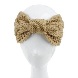 Womens Winter Boho Chic Classic Cable Bow Knotted Crochet Knitted Turban Headband Headwrap (Camel, One size)