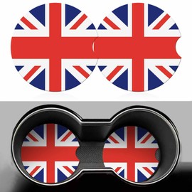 United Kingdom UK Flag Car Cup Holder Coaster 2 Pack Absorbent Ceramic Car Coasters for Cup Holders Car Accessories Interior for Women Men Universal Anti Slip Cork Base Cup Coasters with Finger Notch