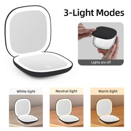 Bullishman Espejo compacto, espejo de maquillaje de viaje iluminado con aumento 1X/10X de doble cara regulable bolsillo portátil para bolso y bolsillo, carga USB