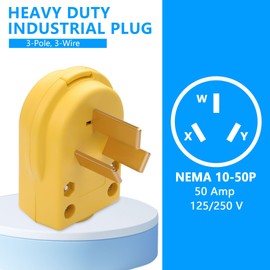 CERRXIAN NEMA 10-50P 50 Amp 125/250 Volt Angle Plug, 3 Pole 3 Wire AC Universal Replacement Adapter for Dryer, Oven, EV Charger, Welder & More, Fits Cable OD 11.5mm-26mm