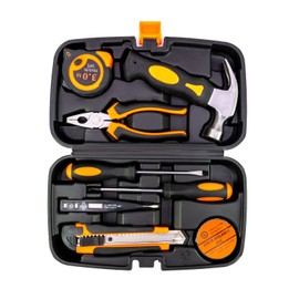 GARDENERA Essential Small Homeowner 9-Piece Tool Set General Household Basic Hand Tool Kit with Handy Toolbox Storage Case Ideal for Students & Home Repairs
