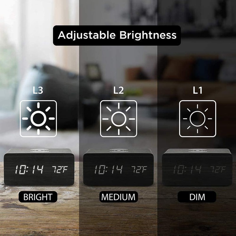 SPORTARC Bedside Wireless Alarm Clock with Dimmable LED Display -