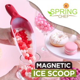 Spring Chef Red Magnetic Ice Scoop for Freezer Bin - Flexi-Plastic Ice Scoopers for Food with Soft Grip Handle - Popcorn Scoop - Kitchen Scoopers for Flour, Grain, Pet Food - Dishwasher Safe - 2 Pack