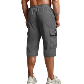 Hidkat Men's Capri Pants Cargo Shorts Below Knee 3/4 Long Hiking Shorts Lightweight with Multi Pockets