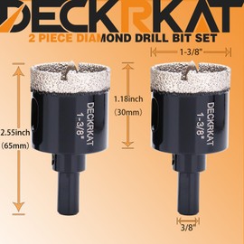 1-3/8 Inch Diamond Hole-Saw Bits with Pilot Drill Bit - 2pc 1-3/8" Diamond Tipped Tile Hole Saws with Guiding Bit Accurate Drilling for Porcelain Tile Ceramic Pottery Granite Stone Glass Bottles 35mm