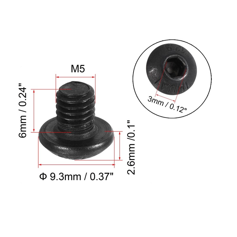 sourcing map M5 x 6 mm Hexagon Socket Round Head