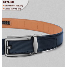 KEMISANT Men's Leather Belt Automatic Ratchet Leather Belt 35 mm for Suit and Leisure, Micro-Adjustable Belt Fits Anywhere, Navy Blue2691